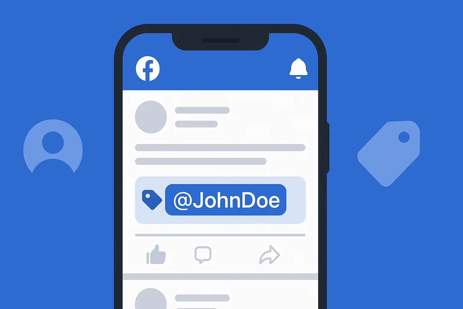 Visual guide showing tagging someone on Facebook using the @ symbol in a post Visual guide showing tagging someone on Facebook using the @ symbol in a post